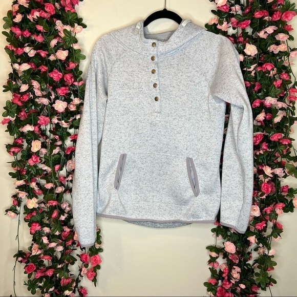 Thread & Supply Tops - Thread & Supply Silver Knit Hooded Sweater Kangaroo Pouch Womens Medium Casual